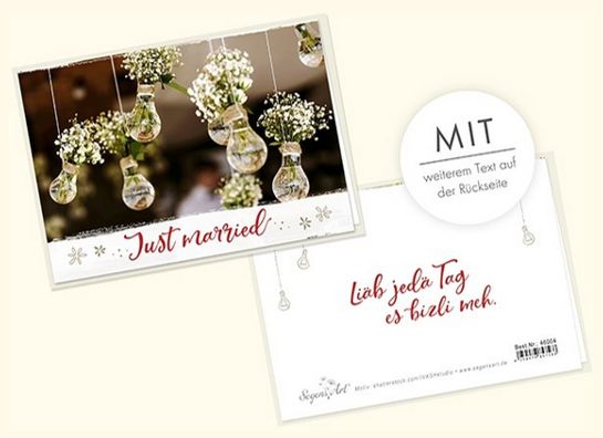 Segensart-Faltkarte: Just married, liäb jedä Tag es bizli me_4741845_1 Segensart-Faltkarte: Just married, liäb jedä Tag es bizli me_4741845_