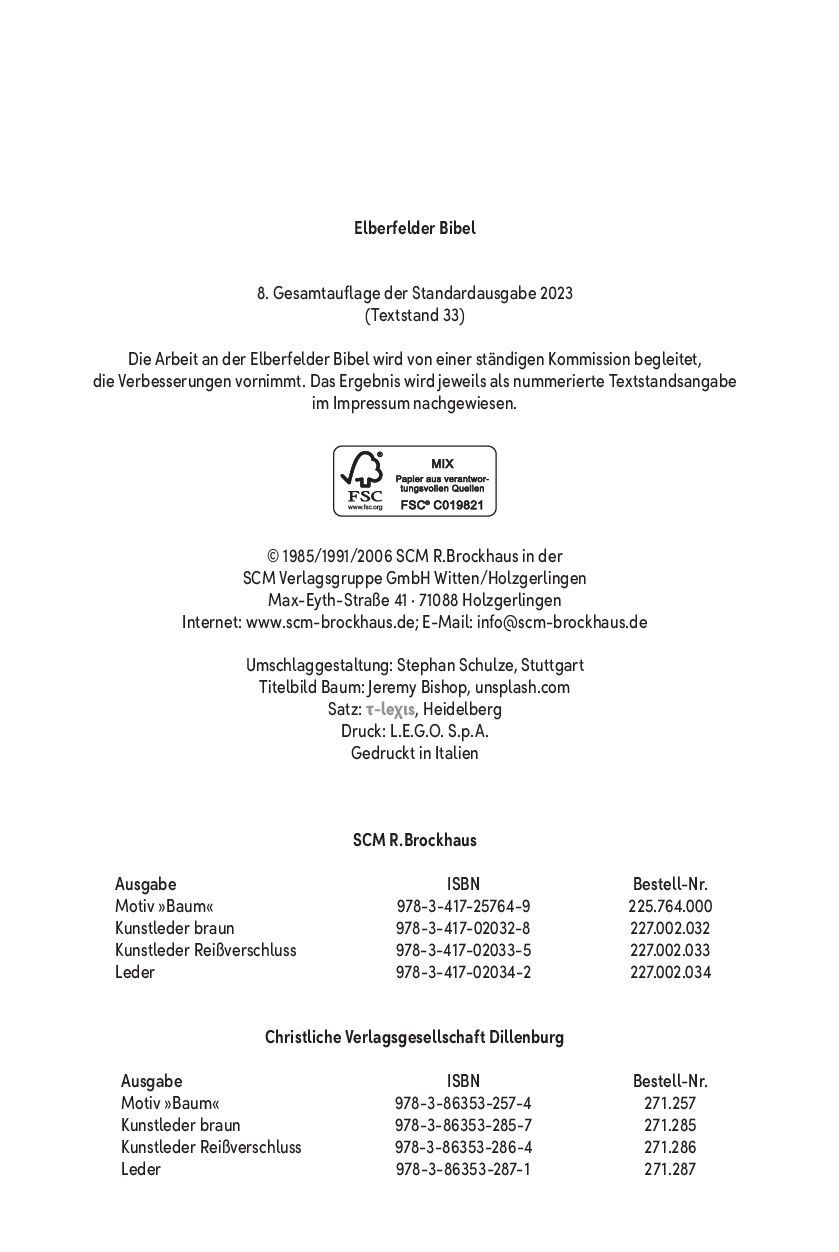 SCM Brockhaus-Bibel, Elberfelder, Brockhaus, Standard, Kunstleder grau Reissverschluss_2942466_